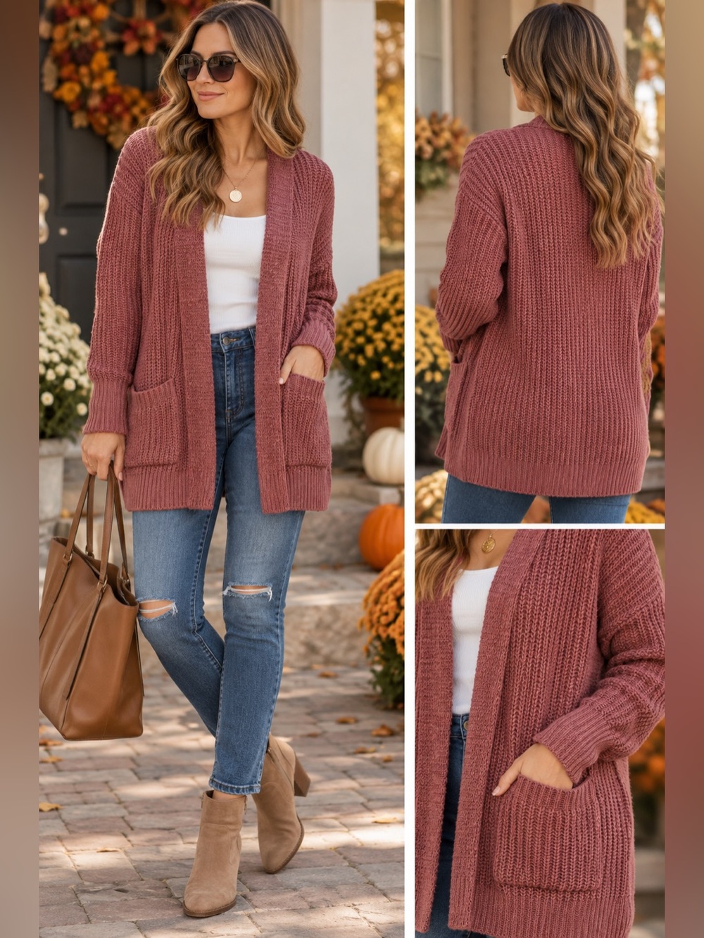 Haute Monde Open-Front Knit Cardigan - Rosewood